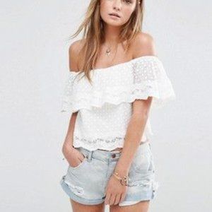 New Look Lace Bardot Top - Cream / US 6